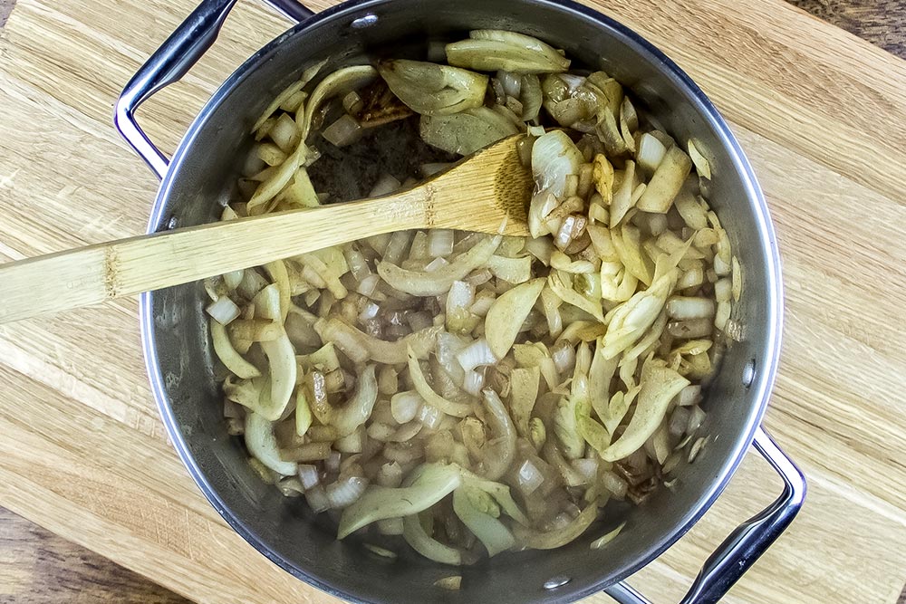 Cooking Fennel and Onion in Large Pot