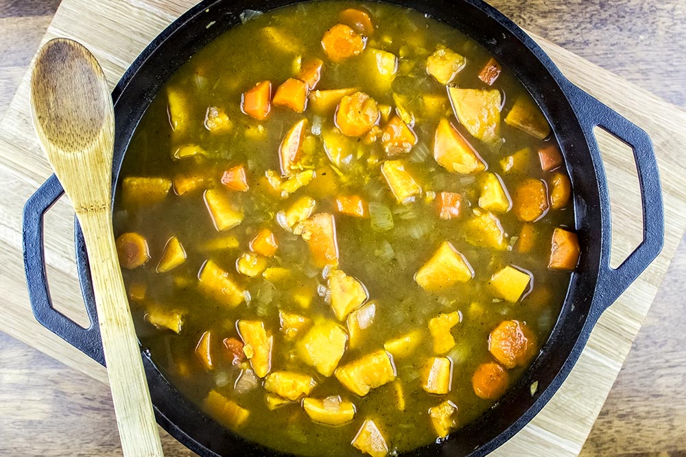 Cooked Sweet Potatoes in Vegetable Broth