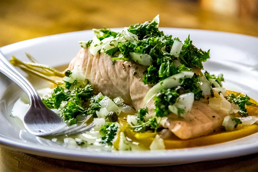 Poached Salmon with Pink Grapefruit, Shallots & Honey Recipe