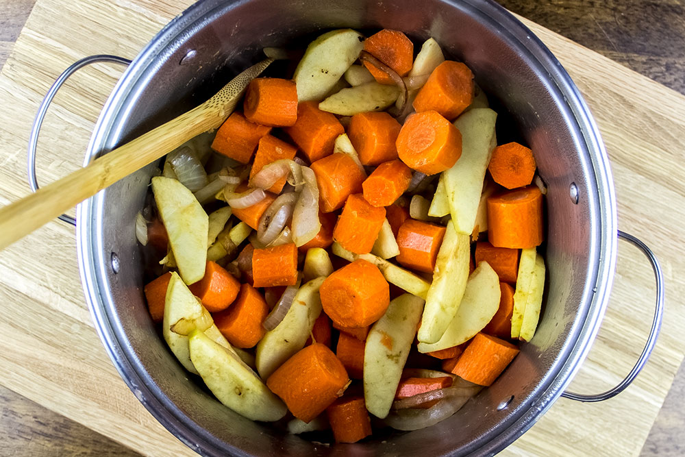 Adding Apples and Carrots to Pot