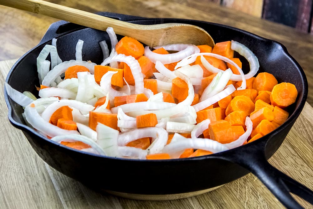 Carrots and Onion in Skillet