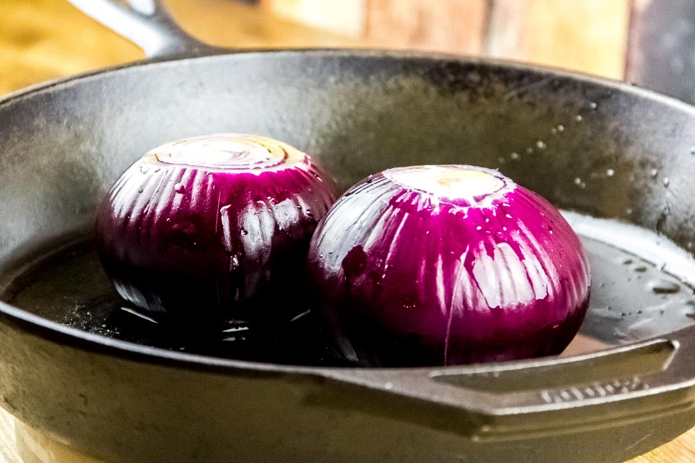 Red Onions in Cast Iron Skillet