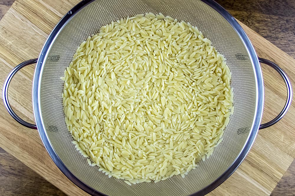 Cooked Orzo Pasta in Colander