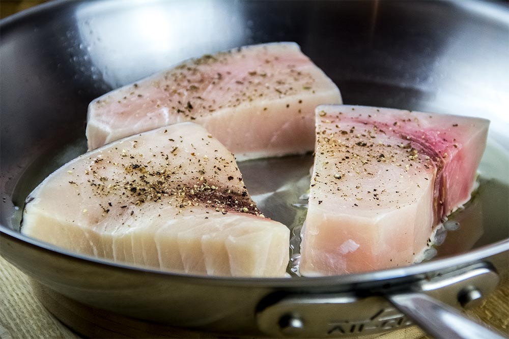 Swordfish Steaks in Stainless Steel Skillet