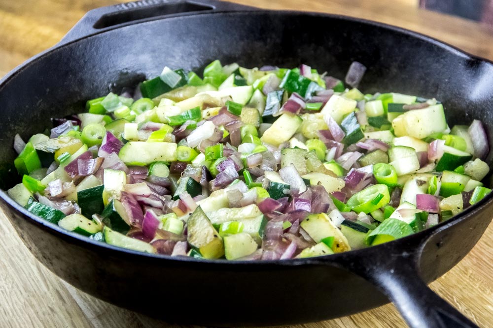 Sauteing Onion, Zucchini and Scallions in a Skillet