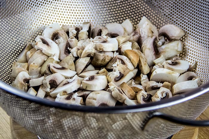 Chopped Mushrooms in Colander