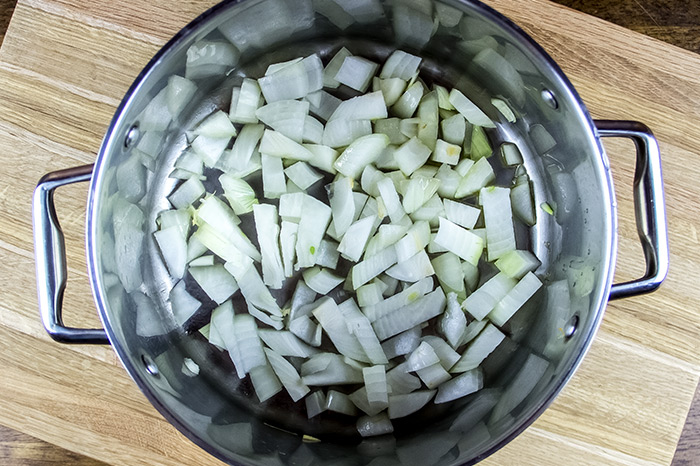 Chopped Onion in Large Pot