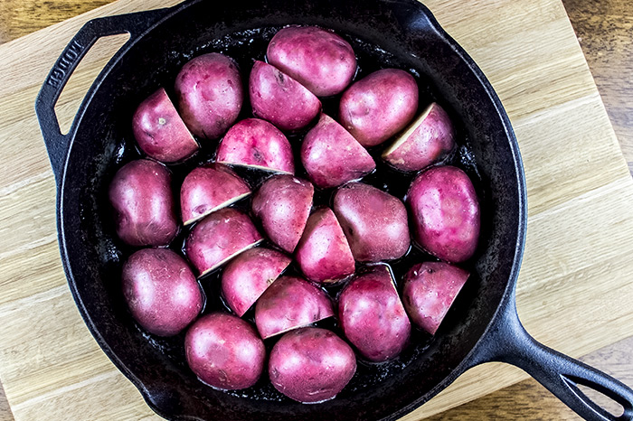 Red Potatoes in Cast Iron Skillet