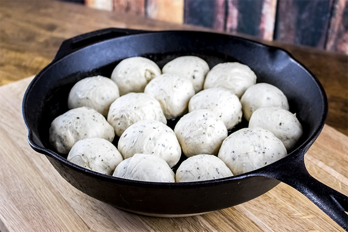 Balls of Dough in Cast Iron Skillet