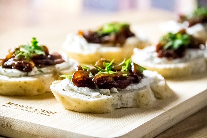 Goat Cheese & Herb Crostini with Melted Onions Recipe