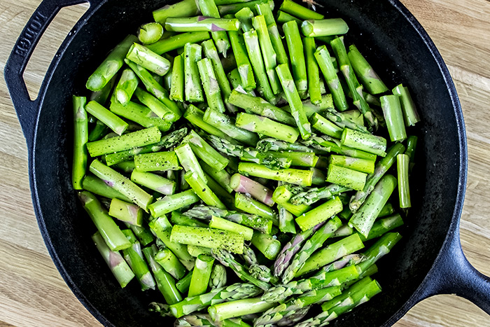 Raw Asparagus in Skillet