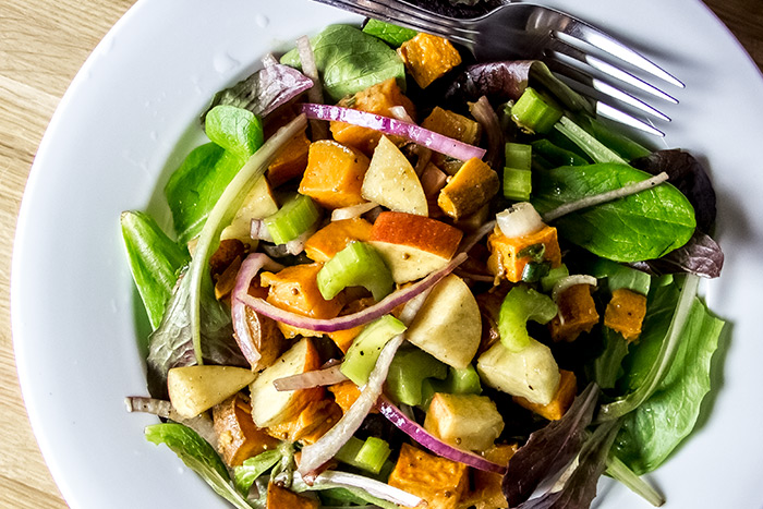 Sweet Potato & Apple Salad Over Baby Greens