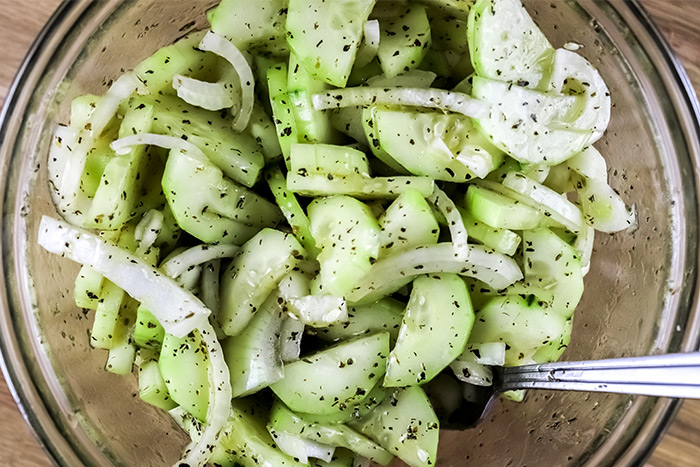 Marinading Cucumber & Sweet Onion in Dressing
