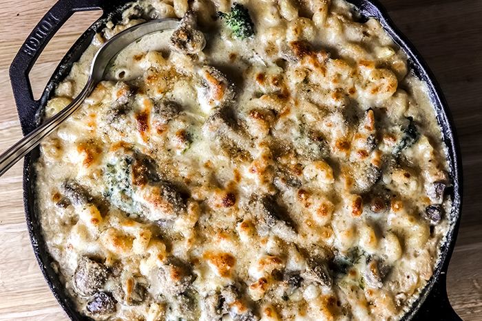 Broccoli & Mushroom Mac & Cheese Gratin
