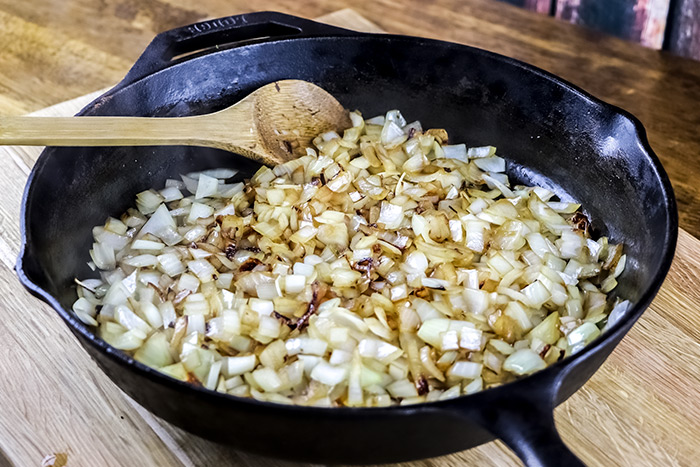 Frying Onion in Cast Iron Skillet