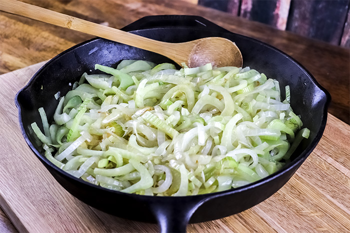 Softened Onion & Fennel in Cast Iron Skillet