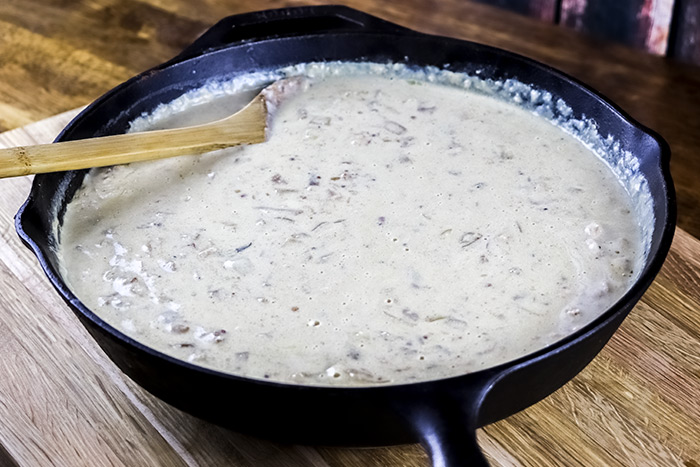 Mac & Cheese Sauce in Cast Iron Skillet