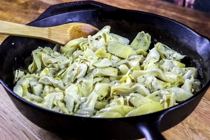 Cooking Artichoke Hearts in Cast Iron Skillet