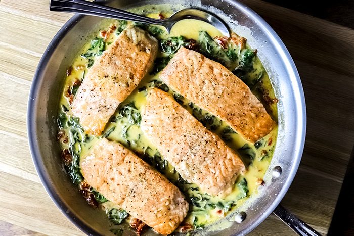 Salmon with Sun-Dried Tomatoes & Spinach