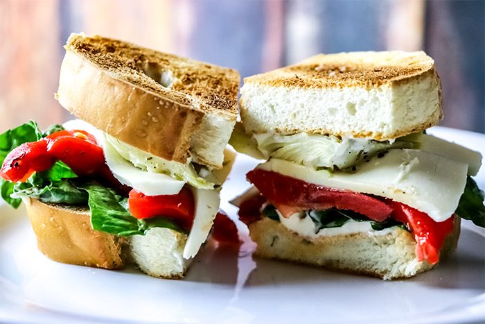 Veggie Sandwich with Marinaded Red Peppers, Spinach & Artichoke Recipe