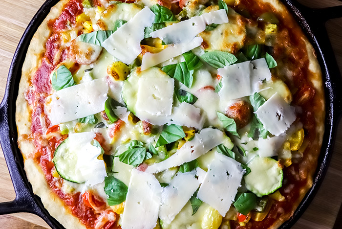 Zucchini Pizza with Tomatoes, Bell Peppers & Parmesan Recipe