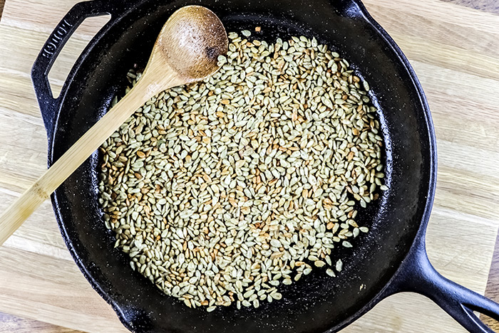 Toasting Sunflower Seeds in Cast Iron Skillet