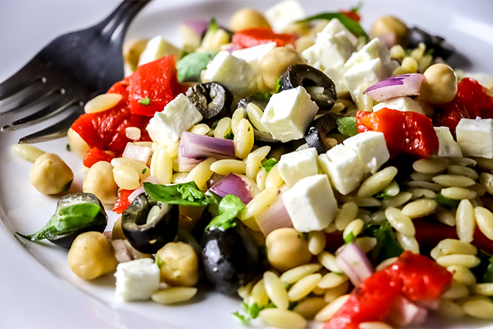 Orzo Salad with Roasted Pepper, Black Olives & Feta Recipe