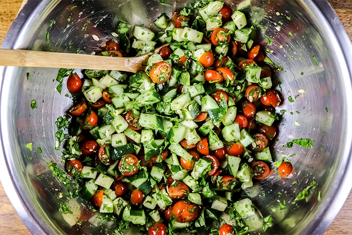 Combined Salad Vegetables in Large Bowl