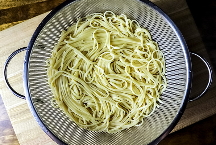 Cooked Spaghetti in Colander