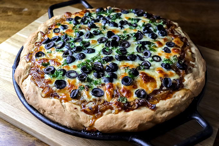 Caramelized Onion & Olive Thick Crust Pizza Recipe