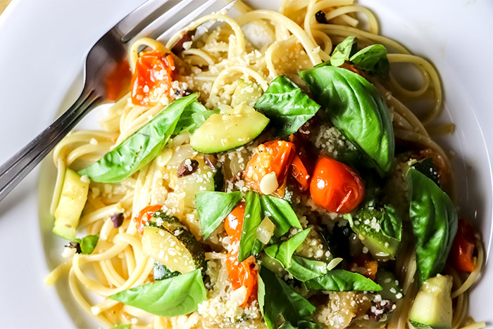 Spaghetti with Zucchini, Cherry Tomatoes & Basil Recipe