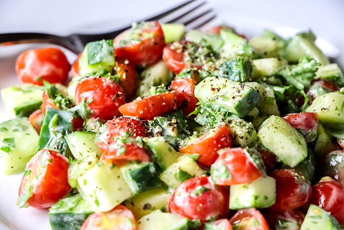Cucumber, Tomato & Herb Salad with a Creamy Vinaigrette Dressing Recipe