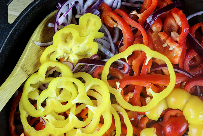 Onions & Peppers in Cast Iron Skillet