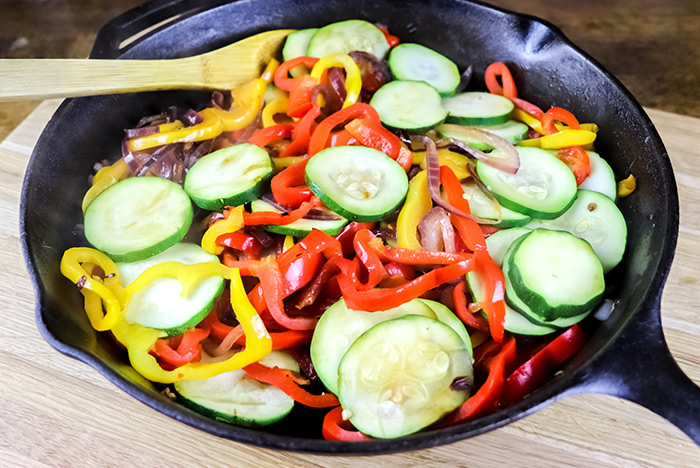 Added Zucchini & Garlic to Cast Iron Skillet