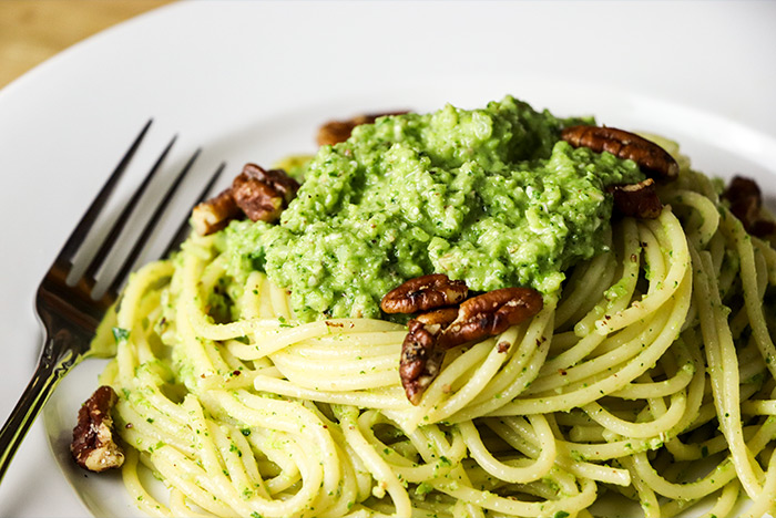 Spaghetti with Broccoli Pesto & Pecans Recipe